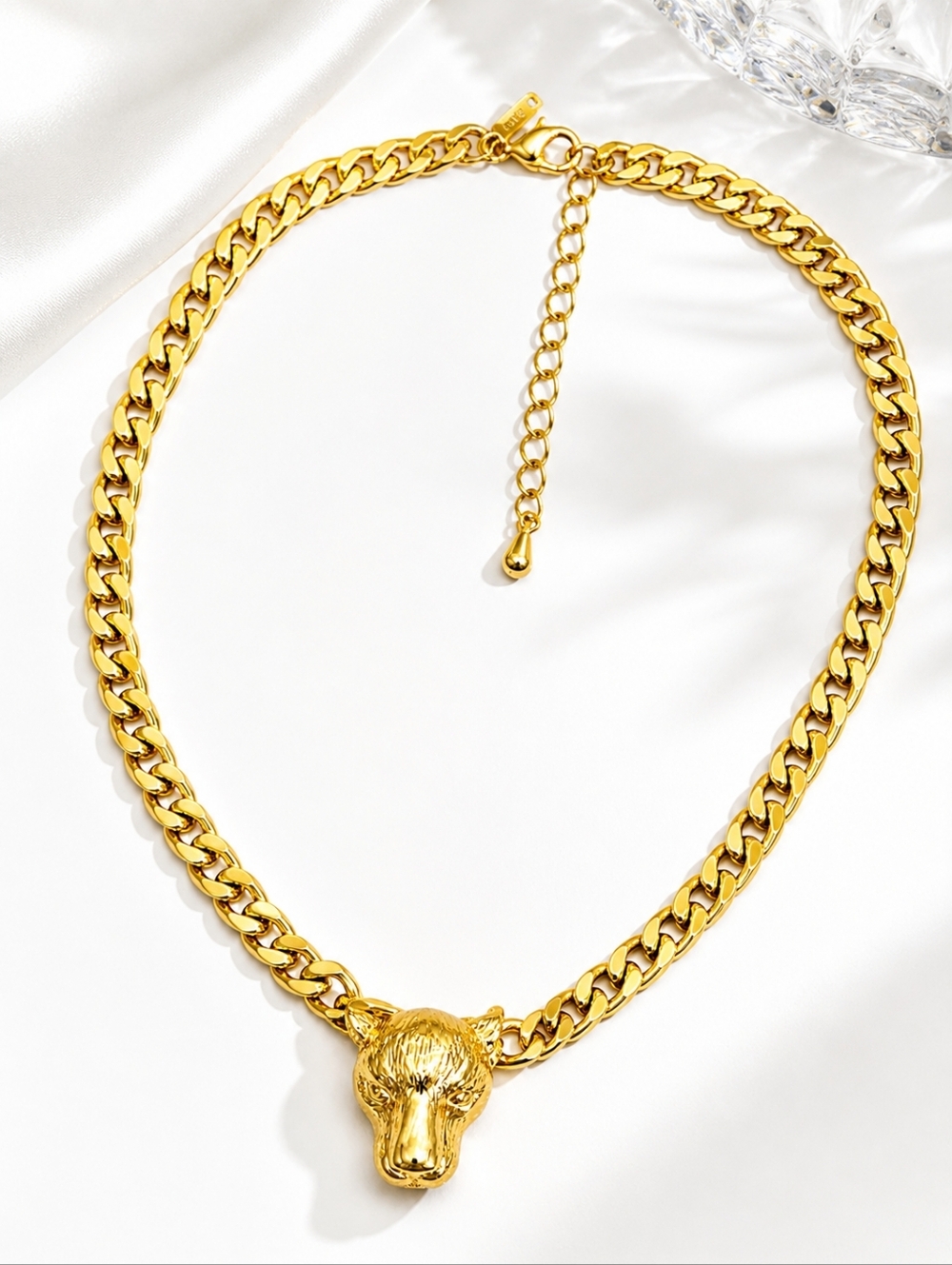 Gold Panther Head Cuban Link Statement Necklace Bold Chunky Chain